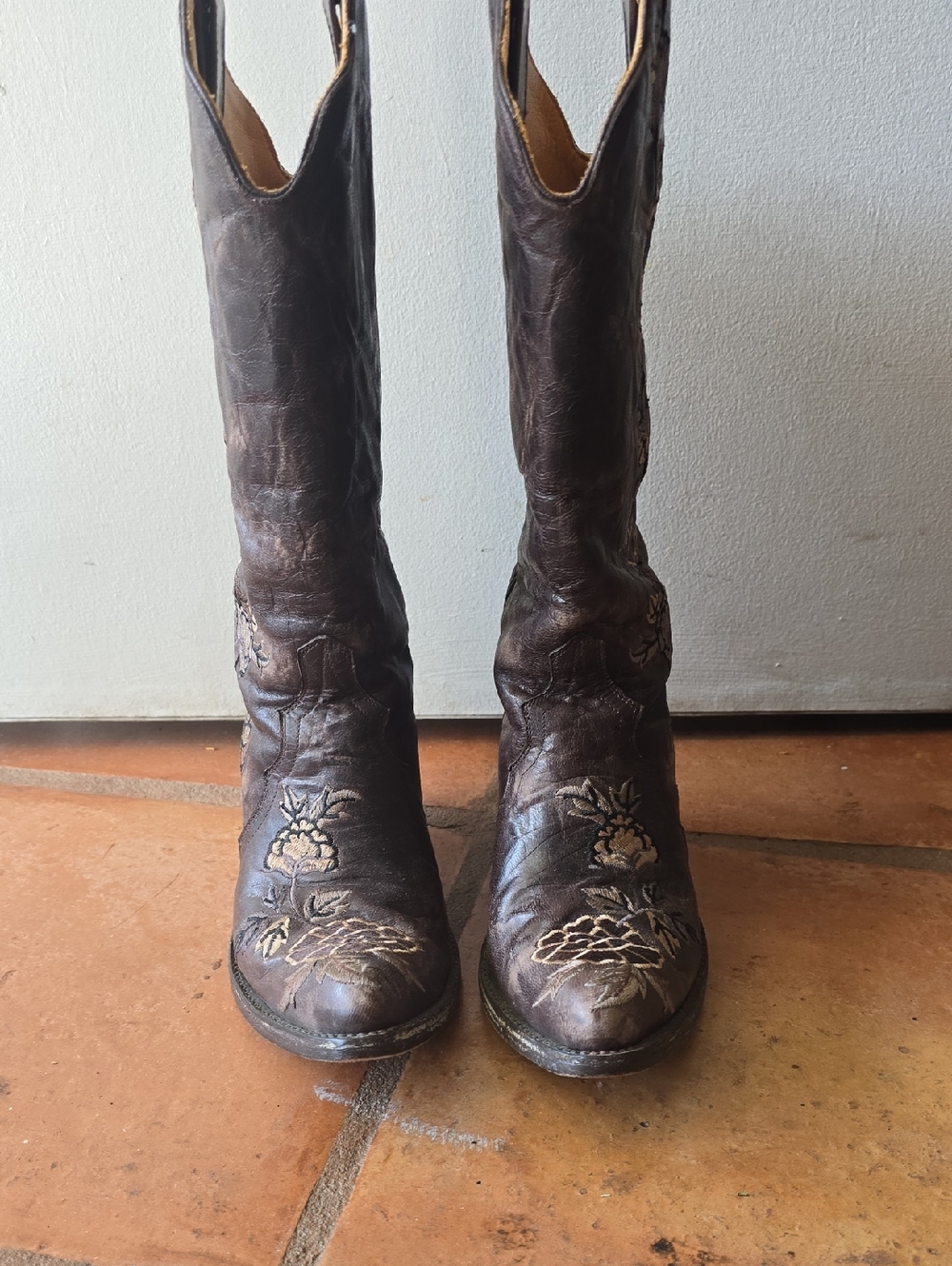 Old Gringo Brown Leather Embroidered Knee Boots